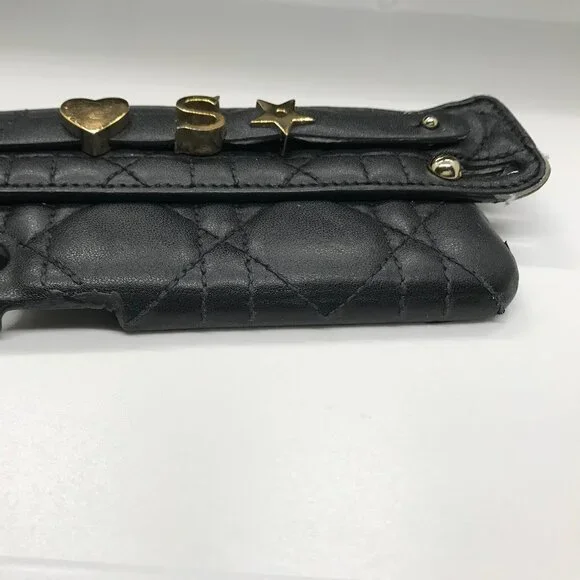 Christian Dior Cannage Black Leather iPhone X XS Cellphone Case /1D2386